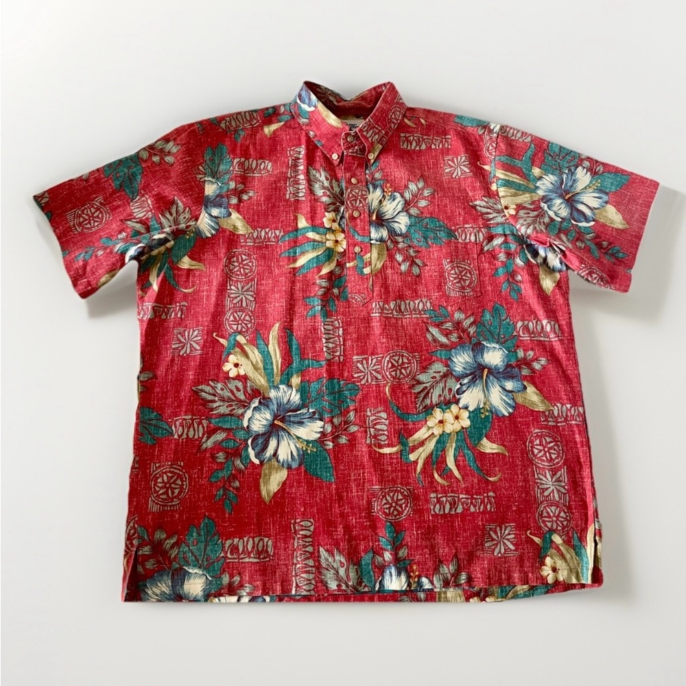 VTG Reyn Spooner Red 50th State Flower Reverse Print Hawaiian Aloha Shirt XL